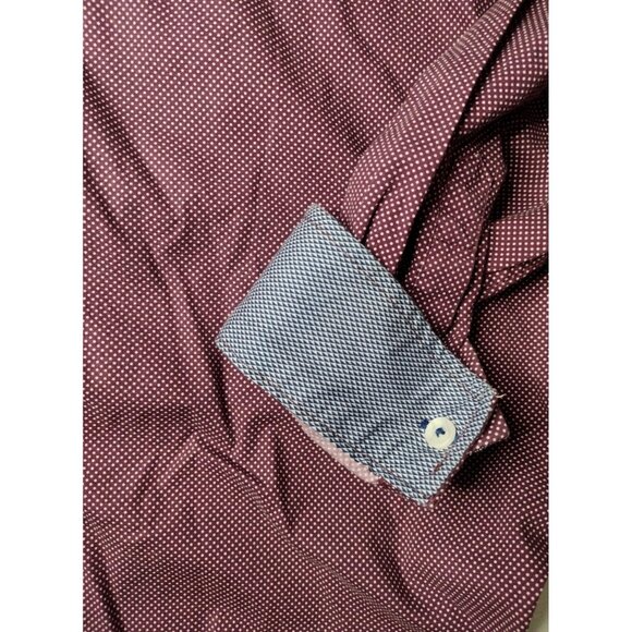ConStruct Slim Fit Flip Cuff Shirt Men's Size 16 Polka Dot Plum Stretch Business - Picture 3 of 7